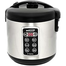 Brentwood 7-Function Smart Rice Multi-Cooker Food Steamer, Slow Cooker, Saute, Keep Warm, and 15hr Delay Timer with Spatula and Measuring Cup, Stainless Steel (10 Cups Cooked / 5 Cups Uncooked)