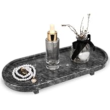 Marble Oval Bathroom Vanity Tray with Leg,Natural Stone Small Decorative Tray,Soap Dispenser Dresser Top Perfume Home Kitchen Toilet Tray for Soap Bottles, Key Trinket Ring (Black Grey)