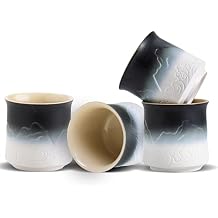 ZENS Japanese Tea Cup Set of 4, 8 oz Gradient Embossed Ceramic Japan Tea Cups - Matcha Tea, Handles FREE, Traditional Asian Cups for Gongfu Tea in Black & White