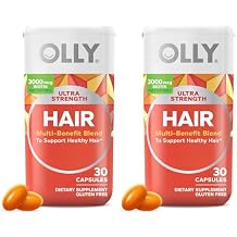 OLLY Ultra Strength Hair Softgels,Supports Hair Health,Biotin,Keratin,Vitamin D,B12,Hair-Supplement,30 Day Supply - (Packaging May Vary),30 Count (Pack of 2)
