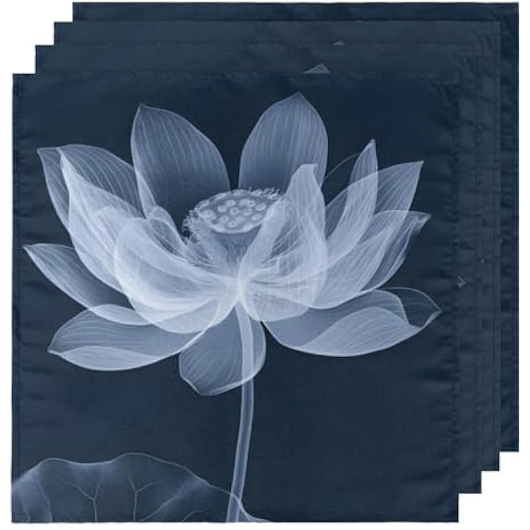 Navy Flower Cloth Napkins Set of 4, 20x20 Inch Floral Napkins Cloth Washable, Lotus Dinner Napkins Cloth, Kitchen Reusable Table Napkins Cloth for Tea Restaurant Weddings Cocktail Party Decor