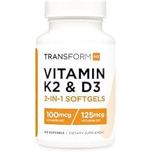 TransformHQ Vitamin K2 (MK7) (100mcg) + Vitamin D3 (5000 IU) 120 Softgels - Gluten Free and Non-GMO