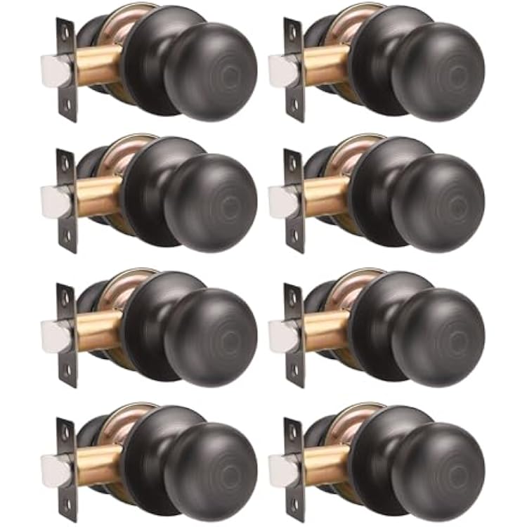 GOBEKOR 8 Pack Oil Rubbed Bronze Passage Door Knobs Round Interior Door Knobs with Lock Passage Knobs Keyless Closet Door Knob Modern Door Hardware