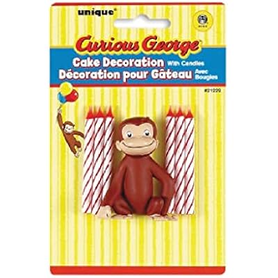 Unique Curious George Cake Topper with 6 Candles - Premium Quality - Perfect for Childrens Birthday Parties