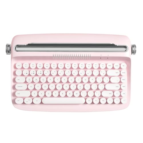 YUNZII ACTTO B303 Wireless Typewriter Keyboard, Bluetooth Connection, Cute Retro Aesthetic Design with Integrated Stand for Tablet, Phone, PC and WinMacAndroidB303, Baby Pink