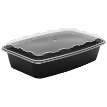 BUNZL 56 oz Black Plastic Food Storage Containers with Clear Lids - BPA Free Take Out Deli Meal Prep Tubs - 100 Count Bulk Case