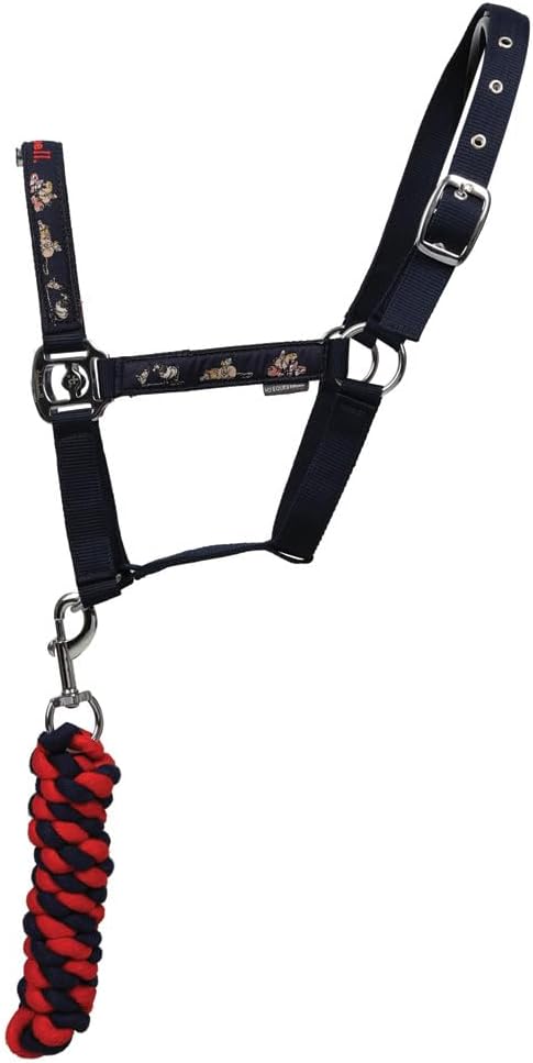 HY EQUESTRIAN Thelwell Collection Practice Makes Perfect Head Collar & Lead Rope, NavyRed