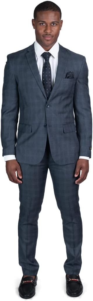 Slim Fit Mens Plaid Suit 2 Button Notch Lapel ZF18335