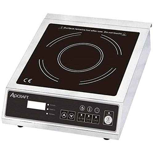 Adcraft Electric Induction Cooker, Made of Stainless Steel & Ceramic Glass Surface including Auto Shutoff and 170-Min Timer, Heats to 460F, 120V, Black