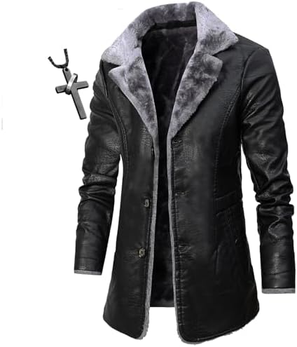 Mens Genuine Leather Biker Jacket 34 Length Coat Warm Winter Long Leather Jacket Lined Trench CoatNecklaces