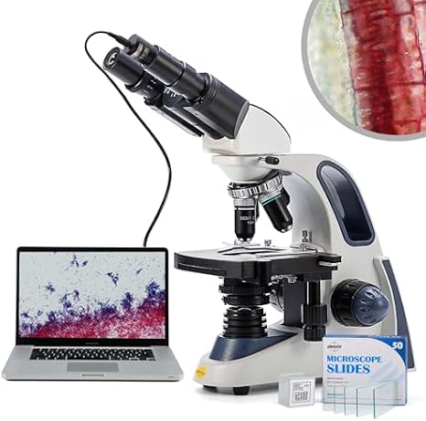 SWIFT SW380B-EC5R-BSC-BS50 40X-2500X Siedentopf Research-Grade Compound Lab Binocular Microscope with 5mp Camera and 150PCS Blank Slides and 200PCS Coverslips