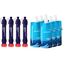 Membrane Solutions S2 Detachable Water Filter Straw (Pack of 4) with 23oz Collapsible Squeezable Water Pouch (Set of 6)