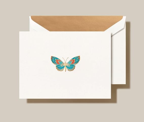 Crane & Co. Elegant Pearl White Butterfly Note Card 3 13/16" x 5 3/16" - 25 Exquisite Blank Cards with Matching Envelopes for Thoughtful Greetings.