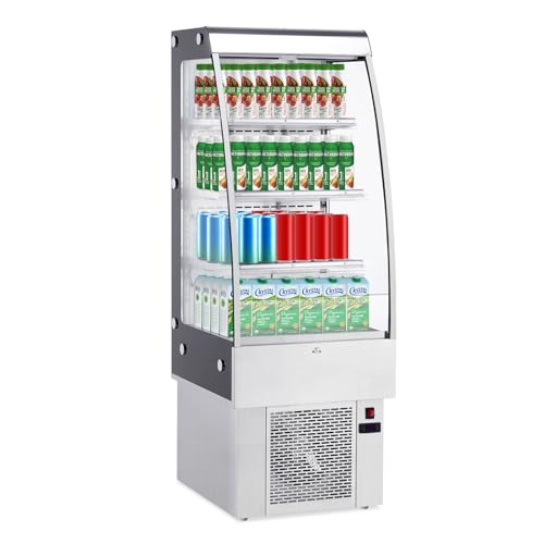 Commercial Beverage Refrigerator, 8.8 Cu.Ft. Open Air Merchandiser Refrigerator, Slope Display Cooler with Air Curtain and Stainless SteelTempered Glass Body for Restaurants Stores, Black