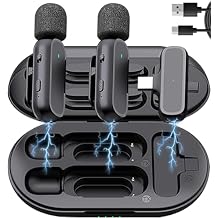 K61 Wireless Lavalier Microphone with Charging Case for Type C Noise Cancelling Podcast Microphone for YouTube TikTok Vlog Interviews Facebook Live Streaming (2 Mics 1 Receiver)