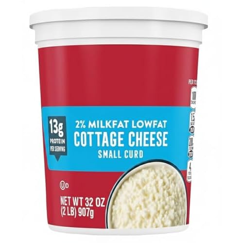 Small Curd 2% Milkfat Cottage Cheese , delicious, creamy, and packed with protein. Enjoyed on its own, as a side dish, a snack or an ingredient in a variety of recipes, low fat cheese is extremely versatile , Hand cut curds in a rich creamy dressing for a delicious cultured dairy experience , With protein and calcium, each serving of 2% Milkfat has 13g protein and 100 calories .. [ 32 oz , 2 lb ]