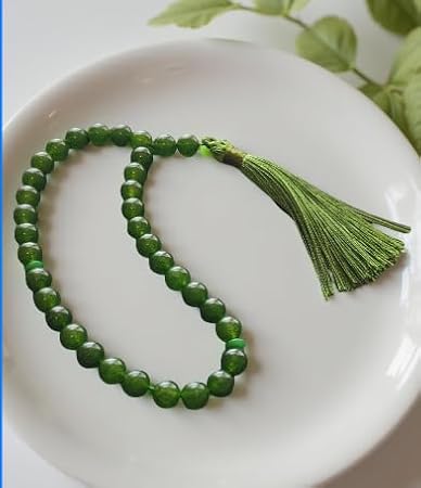 Real Stone Tasbih Prayer Beads 33 Beads Green Islamic Misbaha Subha Muslim Prayer Beads for Eid Ramadan Hajj Umrah