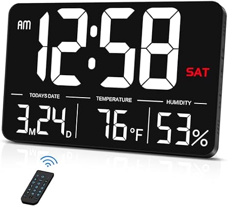 MASHI 13" Large Display Digital Clock, Alarm, Date, Temperature, DST