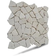 Alpen White Random Mosaic, Tumbled Stone Back Splash Tiles for Kitchen Walls, Shower and Bathroom Floors, and Outdoor Areas (11.4" X 11.4")