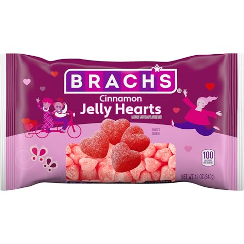 Brachs Cinnamon Jelly Hearts, Valentines Day Candy, Classic Gummy Candy, Valentines Red Cinnamon Hearts, 12 oz Bag