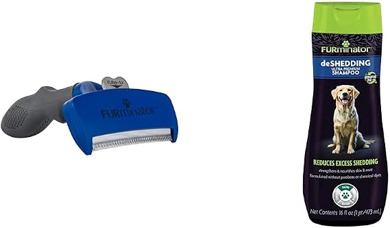FURminator Undercoat Deshedding Tool and Premium Shampoo for Dogs - Brush Removes Loose Hair, Combats Excess Shedding, 16 oz