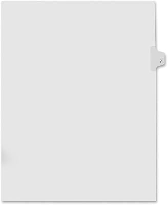 Letter Size Individual Number Index Dividers, Side Tab, 125th Cut, 25 Sheets per Pack, White, Number 7 81117