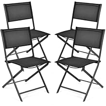 Tangkula Patio Folding Chairs Set of 4, Outdoor Portable Camping Chairs with Breathable Fabric Backrest & Seat, Heavy Duty Steel Dining Chairs Sling Chairs for Poolside, Yard, Garden, Deck, Lawn