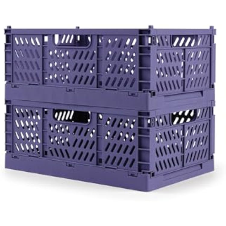 Domiella 2-Pack Crates for Storage, Storage Crates Plastic Stackable, Foldable Crate for Office Home Kitchen Bedroom Bathroom Small, Blue