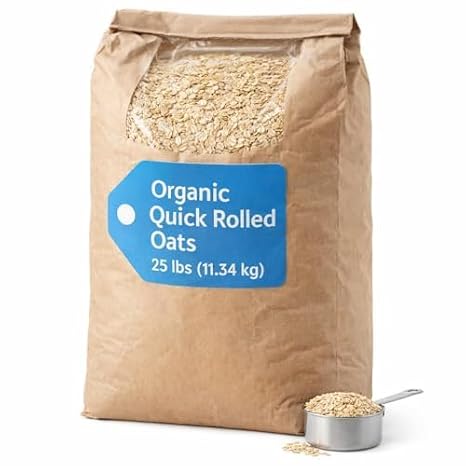 Organic Quick Rolled Oats Non GMO 25 LB Bulk Whole Breakfast Oats for Baking Cooking and Meal Prep 384091