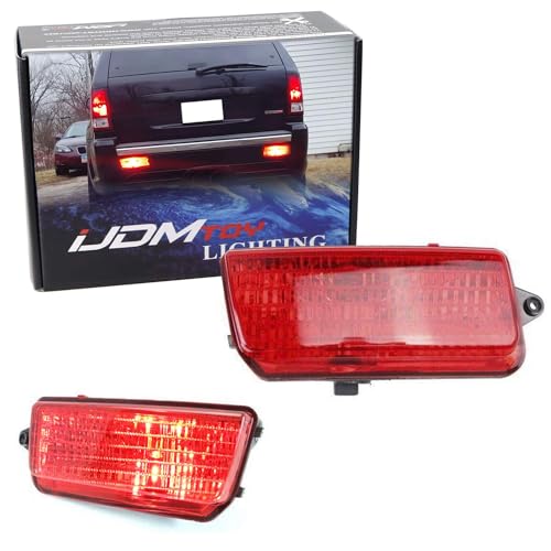 iJDMTOY Complete LED Rear Fog Light Kit Compatible With Jeep 2005-2010 Grand Cherokee WK1, Includes Brilliant Red LED Bulbs, Red Lens Foglamp Assemblies & Wiring Harness