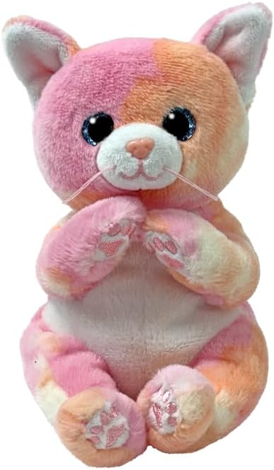 Ty Beanie Bellies Lillibelle the Pink Kitten with Blue Glitter Eyes, Cuddly Plush Animals with Soft Belly Original 20 cm T41283