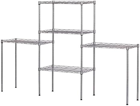5 Tier Metal Heavy Duty Storage Rack Shelf,Adjustable Corner Display Storage Shelf,Bathroom Wire Shelving Tower Storage Rack,Adjustable Height Wire Shelving Unit,for Kitchen, Hallway, Office (Silver)