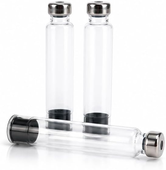 10 Pack Individually Sealed Sterile Glass Pen Cartridge Vials, 3ml, Clear, Metal Cap, Compatible with V1, V2, and V3 Pen Systems, Pack of 10