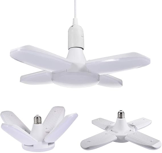 Viugreum LED Garage Lights, 80W E26/E27 8000LM Deformable Basement Lighting, Super Bright 6000K Cold White Adjustable Deformable Garage Ceiling Light for Garage, Warehouse, Corridor, Stadium