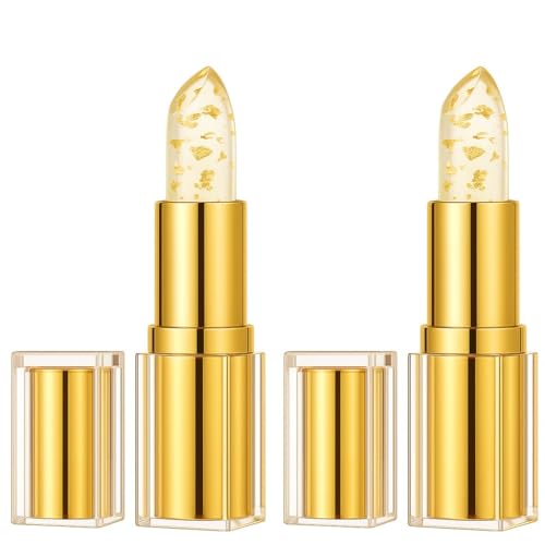 Transferproof Color Changing Lipstick, 2 Pack Gold Crystal PH Lip Stick, Clear Lipstick That Changes Color, Best Smart Mood Lip Balm Long Lasting 24 Hours Moisturizing Glossy Shine Lip Gloss