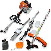 Tomkate 4 in 1 Multi-Functional Trimming Tool, 33CC 2-Cycle Garden Tool System with Gas Pole Saw, Hedge Trimmer, Grass Trimmer, and Brush Cutter, Reach to 10FT Garden Combo for Lawn Care