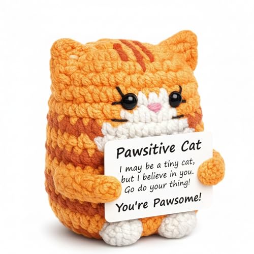 CZFSWT Emotional Support Cat, Crochet Cat, Positive Crochet Animals Suitable for Desk Decoration, Gift for Special Occasions
