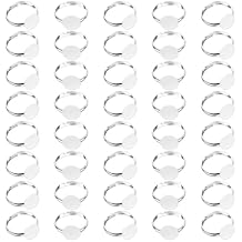 Jxiwfvl 40 Pcs Silver Adjustable Blank Rings, Ring Settings Base with 10mm Flat Round Pad Metal Finger Ring Setting Components Rings Blanks Setting Finding for DIY Jewelry Making