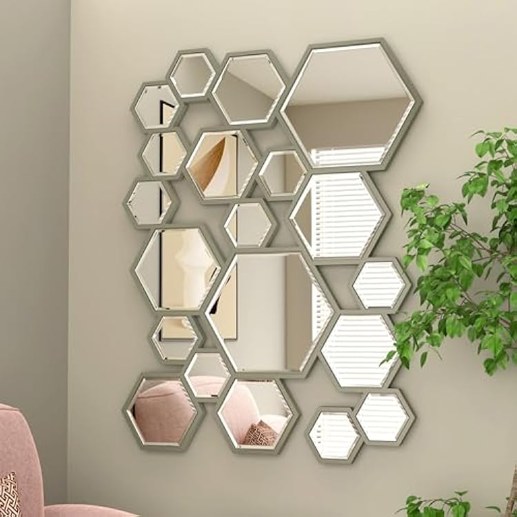 KOHROS Large Modern Gold Wall Mirror - 46.5"x30" Geometric Maze Design Decorative Mirror
