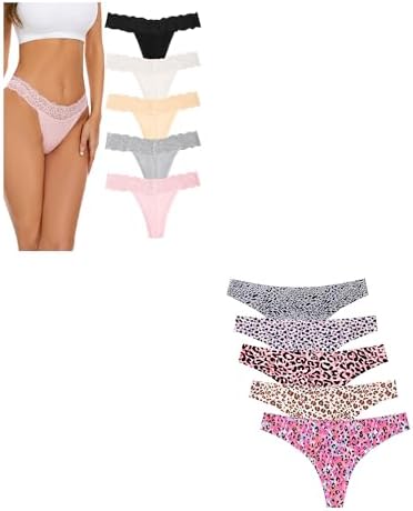 voenxe Seamless Lace Thongs 5 Pack and 5 Pack Women Seamless Thongs