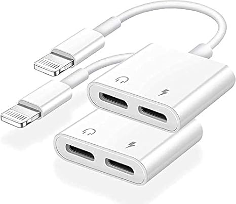 [Apple MFi Certified] Dual 2in1 Lightning Headphone Audio & Charger Adapter Splitter for iPad,2 Pack iPhone Headphone Adapter for iPhone 14/13/ 12/11/ XS/XS Max/XR/X/ 8/8plus/7/7 Plus/iPad