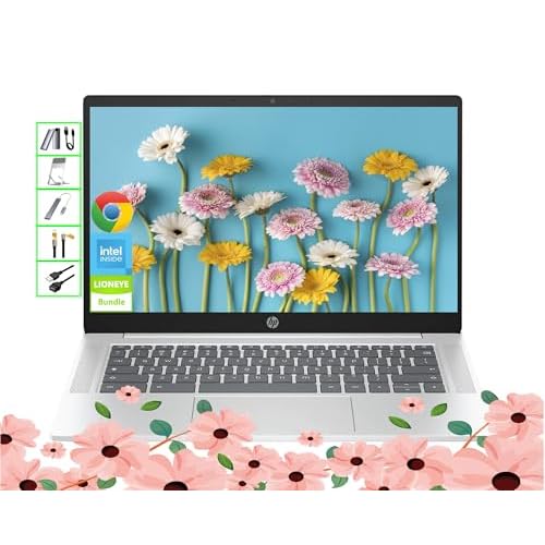 HP Chromebook | 14 HD Laptop | 4GB RAM | 128GB SSD & 128GB Portable SSD | Intel 4-Core CPU | Webcam | USB-C | Wi-Fi | Bluetooth | Ultra Light | Long Battery Life | Gemini-AI Chrome OS | LE Bundle