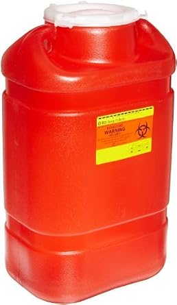 BD 305477 Multi-Use One-Piece Sharps Collector with Large Funnel, 10-1/2" Width x 18" Height x 7-1/2" Depth, 5 Gallon Capacity, Red (Case of 8)