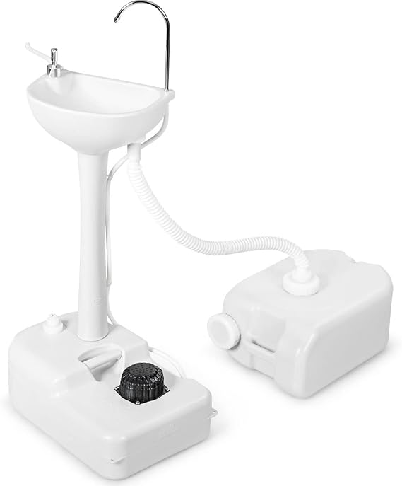 COSTWAY Portable Camping Sink, 17L Water Capacity Hand Wash Basin Stand with Towel Holder, Soap Dispenser and Rolling Wheels for Outdoor Events, Travel and Worksite