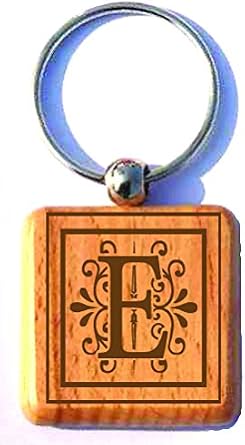 Monogrammed Wood Key Chain (Letter E)