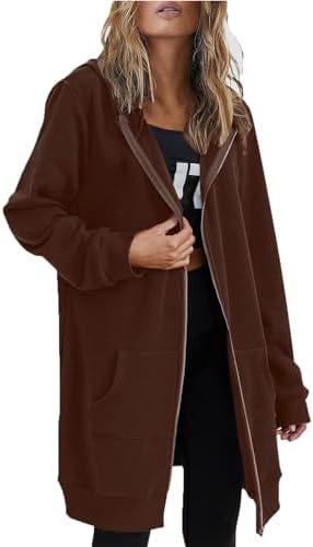 Womens Zip Up Hoodies Long Sleeve Hooded Lightweight Sweatshirt Oversized Fleece Jacket With Pockets Fall Clothes