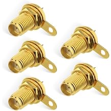 wlaniot SMA Female Connector SMA Coaxial Panel Mount Connector with Bulkhead Nut and Solder Cup Terminal 5pcs