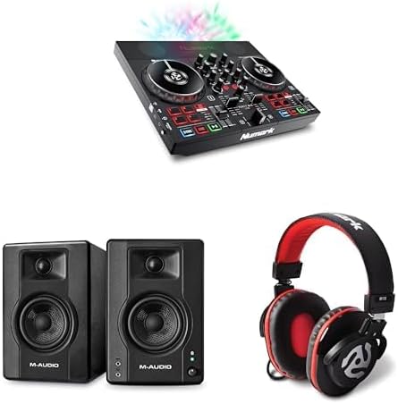Numark Party Mix Live DJ Controller and M-AUDIO BX4 Pair Bluetooth Studio Monitors with Headphones for Studio Recording, Music Production, Podcasting, Streaming