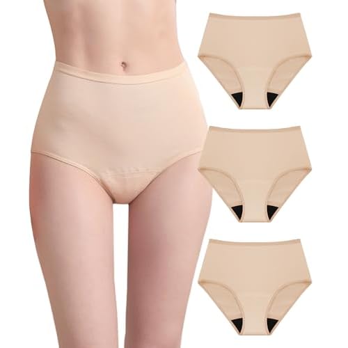 Womens Washable Incontinence Underwear Bladder Leak Proof Odor Control Briefs 56 ml Absorbency Panties 3 Pack 3 Skin, 4XL