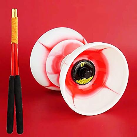 DSJUGGLING Creatived Triple Bearing Medium 5 Chinese Yoyo Diabolo Set with Fiberglass Diablo Sticks & Carry Bag (Fire Red)